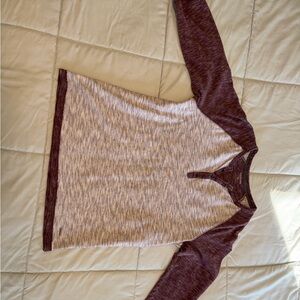 Express Maroon and Gray Knit Top